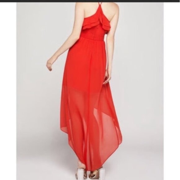 BCBGeneration Red Halter Dress‎ Size 8 Layered Ruffle High Low NEW - Picture 2 of 12